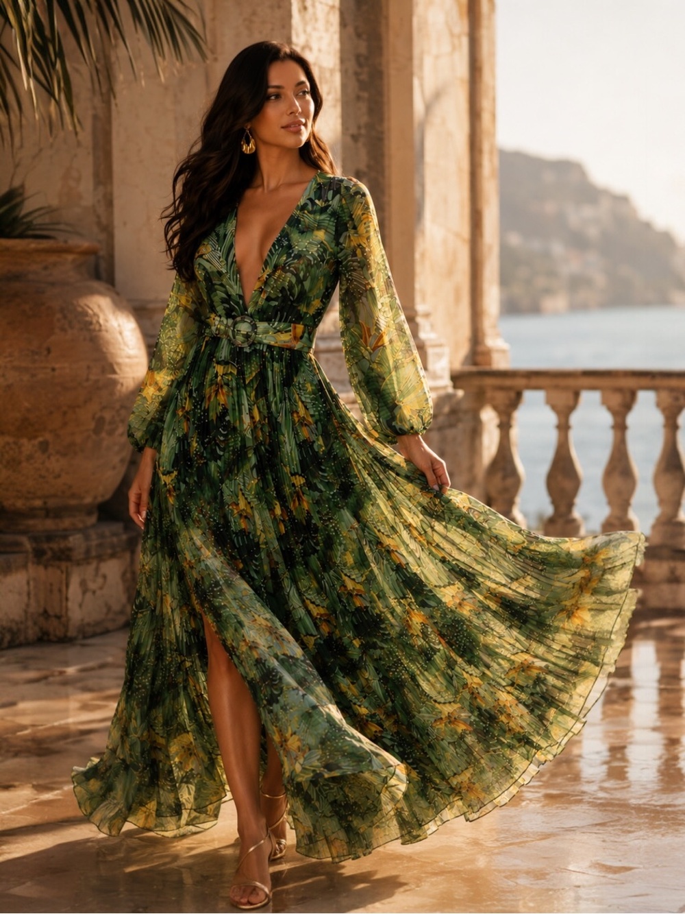 FASHION NOVA Nights in Paradise Green Plunge Maxi Dress Size Large Resort Glam